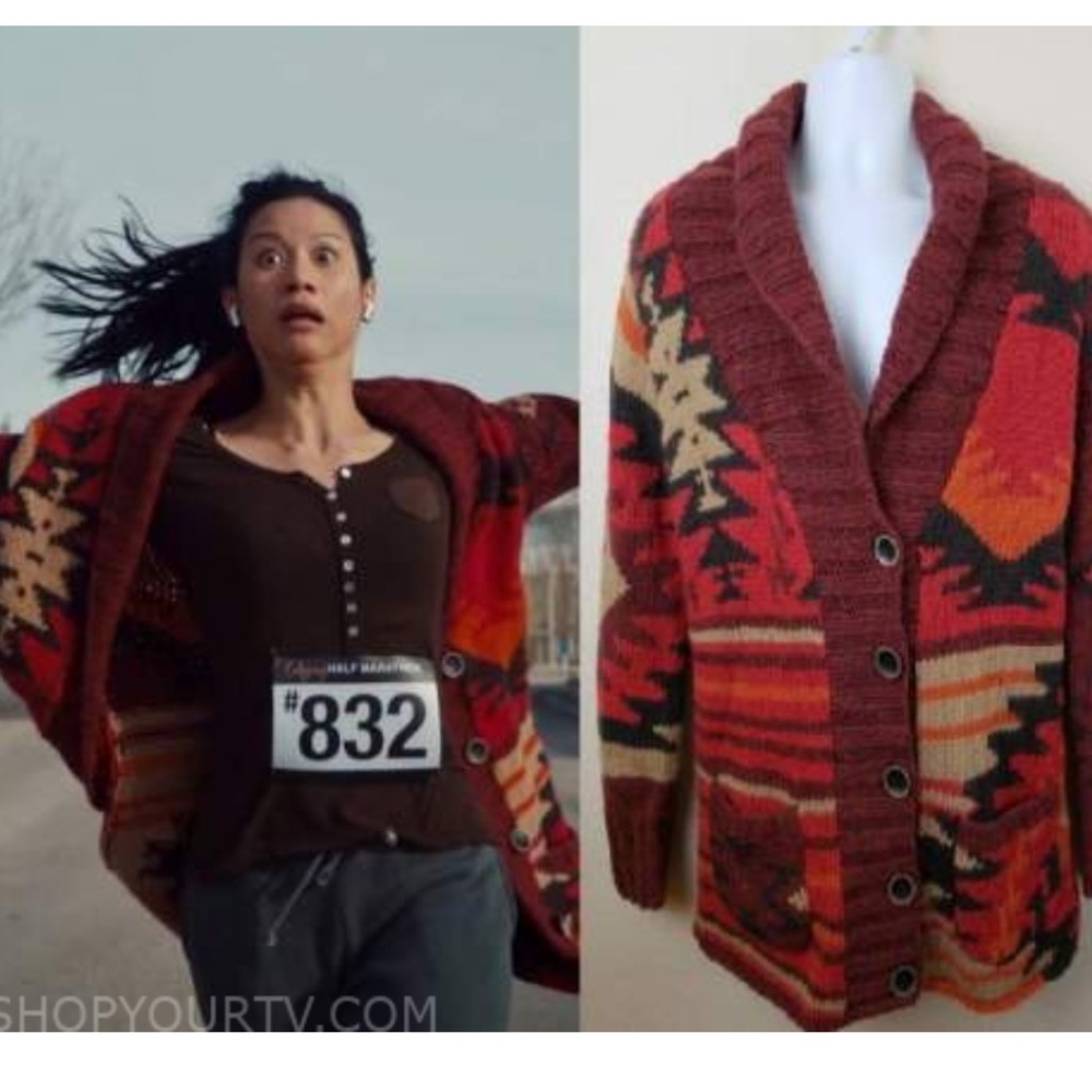 Eddie Bauer Sweater Blanket Navajo Print Cardigan in Red Sz S/M - Picture 14 of 14
